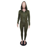 Pure Color Hooded Zipper Leisure Sports Two-piece Suit