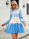 Stitching Contrast Color Long-sleeved Round Neck Dress
