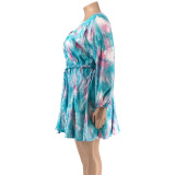 Printed V-neck Sexy Woven Plus Size Dress
