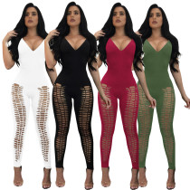 Solid Color Sling V-neck Jumpsuit