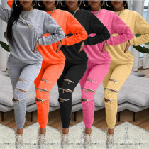 Casual Personality Zipper Solid Color Sweater Suit