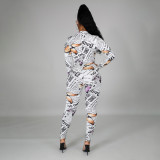 Sexy Printed Personality Round Neck Zipper Jumpsuit