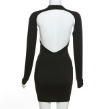 Fashion Hollow Open Back Solid Color Long-sleeved Sexy Dress
