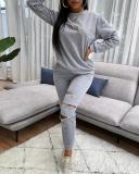 Casual Personality Zipper Solid Color Sweater Suit