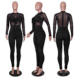 Solid Color Sexy Stitching Straps Long-sleeved Jumpsuit