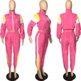 Multicolor Stitching Sports Windbreaker Two-piece Suit