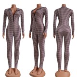 Sexy Slim Houndstooth Sports Casual Jumpsuit