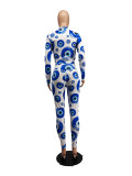 Fashion Blue Print Two-piece Suit