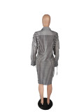 Fashion Striped Stitching Long-sleeved Lapel Cardigan