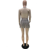 Fashion Round Neck Print Skirt Suit