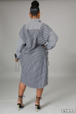 Fashion Striped Stitching Long-sleeved Lapel Cardigan