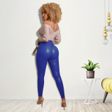 Fashion Solid Color PU Trousers