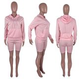 Pure Color Sports And Leisure Hooded Two-piece Suit