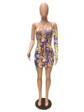 Printed Wrap Chest Strapless Dress
