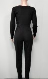 Solid Color Pit Strip Deep V Long Sleeve Slim Two-piece Suit
