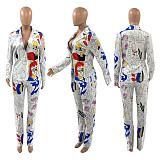 Urban Casual Printed Long-sleeved Fashion Suit