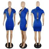 Fashion New Casual Solid Color Bandage Hooded Dress