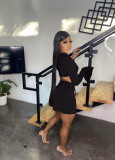 Solid Color Tie Strap Tube Top Long Sleeve Two-piece Suit