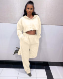 Pure Color Hooded Sweater + Wide Leg Pants Two-piece Suit