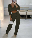 Pure Color Hooded Sweater + Wide Leg Pants Two-piece Suit