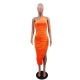 Tight-fitting Solid Color Pleated Sexy Dress