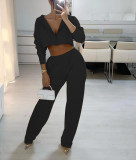 Pure Color Hooded Sweater + Wide Leg Pants Two-piece Suit