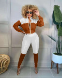 Casual Sexy Double Zipper Stitching Contrast Color Two-piece Suit