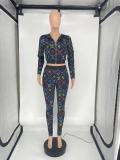 Fashion Sexy Print Hooded Two-piece Suit