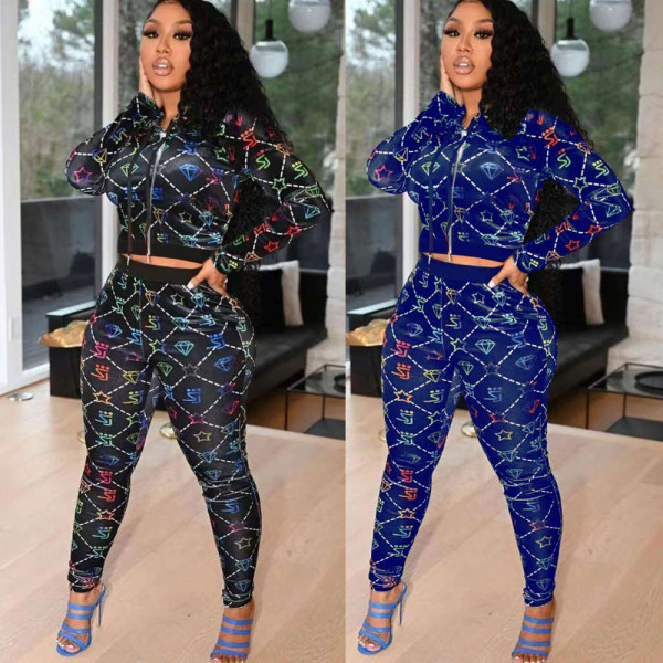 Fashion Sexy Print Hooded Two-piece Suit