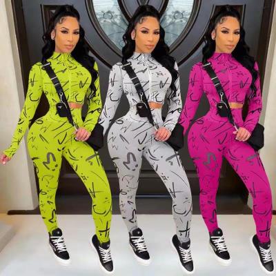 Fashion Printed Zipper Casual Suit