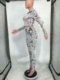 Fashion Printed Zipper Casual Suit