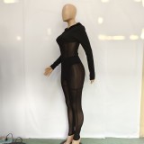 Sexy Spliced Mesh Yarn Trousers Suit