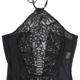 New See-through Sleeveless Lace Sequin Halterneck Jumpsuit