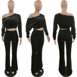 Casual Long-sleeved Bat Top Flared Pants Suit