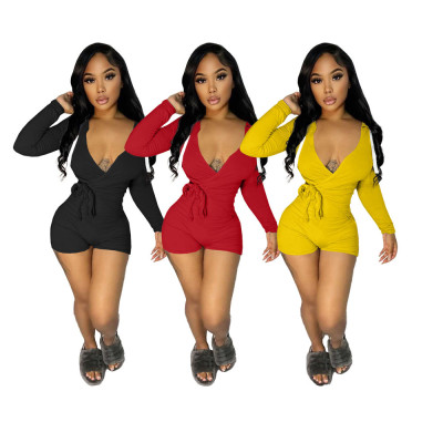 Solid Color Sexy V-neck Jumpsuit