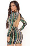 Sexy Backless Nightclub Striped Sequin Dress