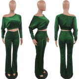 Casual Long-sleeved Bat Top Flared Pants Suit