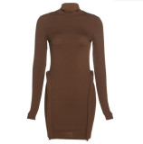 Fashion Solid Color Round Neck Long Sleeve Dress