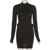 Fashion Solid Color Round Neck Long Sleeve Dress