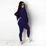 Pure Color Hooded Zipper Long Sleeve Two-piece Suit