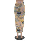 Printed Ankle Sexy Bag Hip Skirt Long Skirt