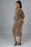Printed Leopard Print Casual Puff Sleeves Two-Piece Set