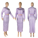 New Digital Printed Threaded Long Sleeve Hip Skirt Set