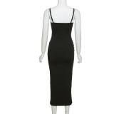 Sexy Suspenders Low Cut Open Back Solid Color Slim Dress