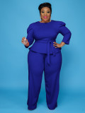 Solid Color Long Sleeve Plus Size Two Piece Set