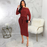 Sexy Fashion Wipe Shoulder Solid Color Dress