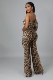 Sexy Fashion Leopard Print Oblique Shoulder Jumpsuit