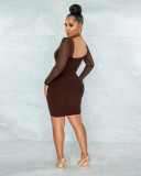 Fashion Sexy Mesh Stitching Package Hip Dress