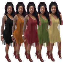 Solid Color Fringe Sexy Skinny Nightclub Dress