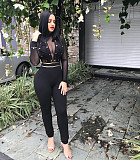 Sexy Mesh Yarn Lace-Up Jumpsuit